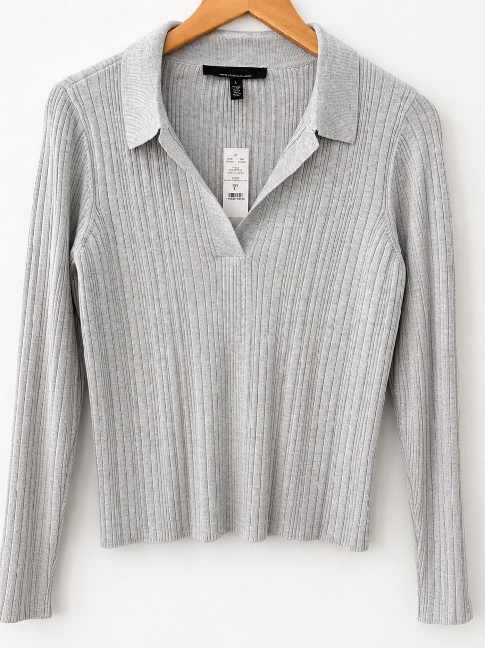 NWT WHBM Metallic Heathered Lunar Ribbed Collared Sweater Top Large Shimmer